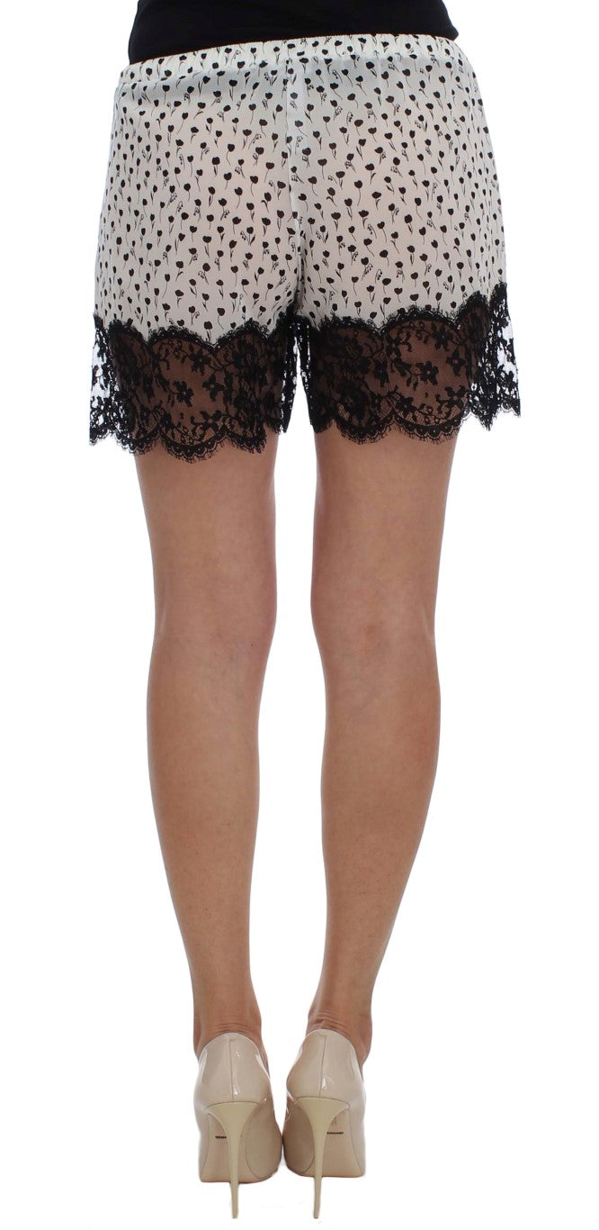 Dolce & Gabbana Weiß Schwarz Floral Spitze Seide Nachtwäsche Shorts