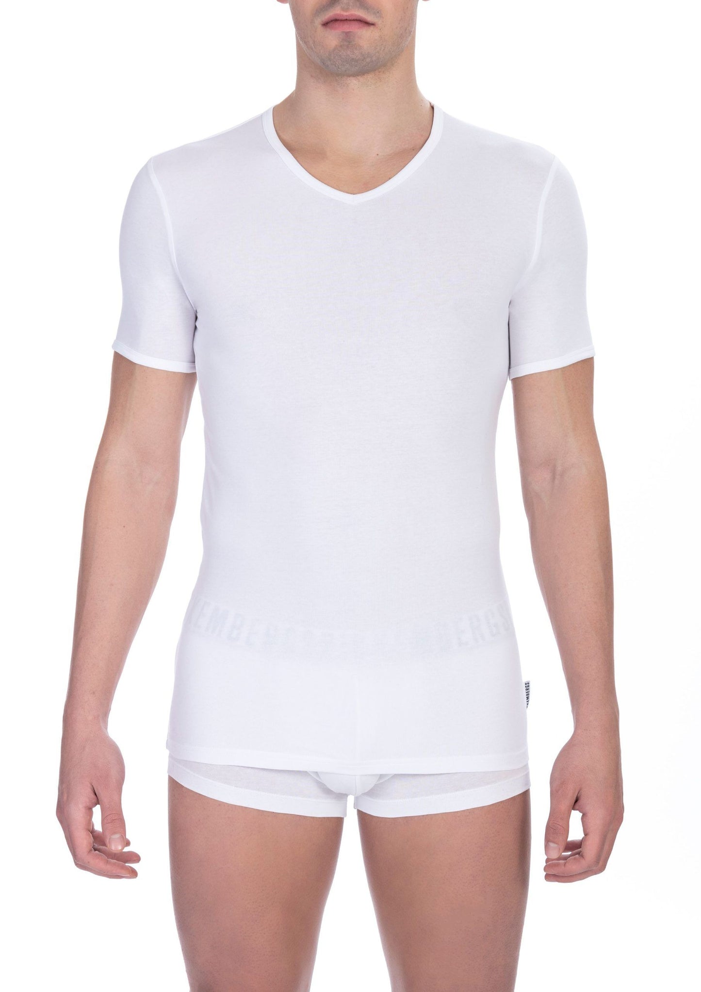 Bikkembergs T-Shirt mit V-Ausschnitt aus weißer Baumwolle für Männer