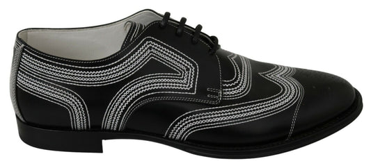 Dolce & Gabbana Schwarze Leder Derby Formal Weiße Spitzenschuhe