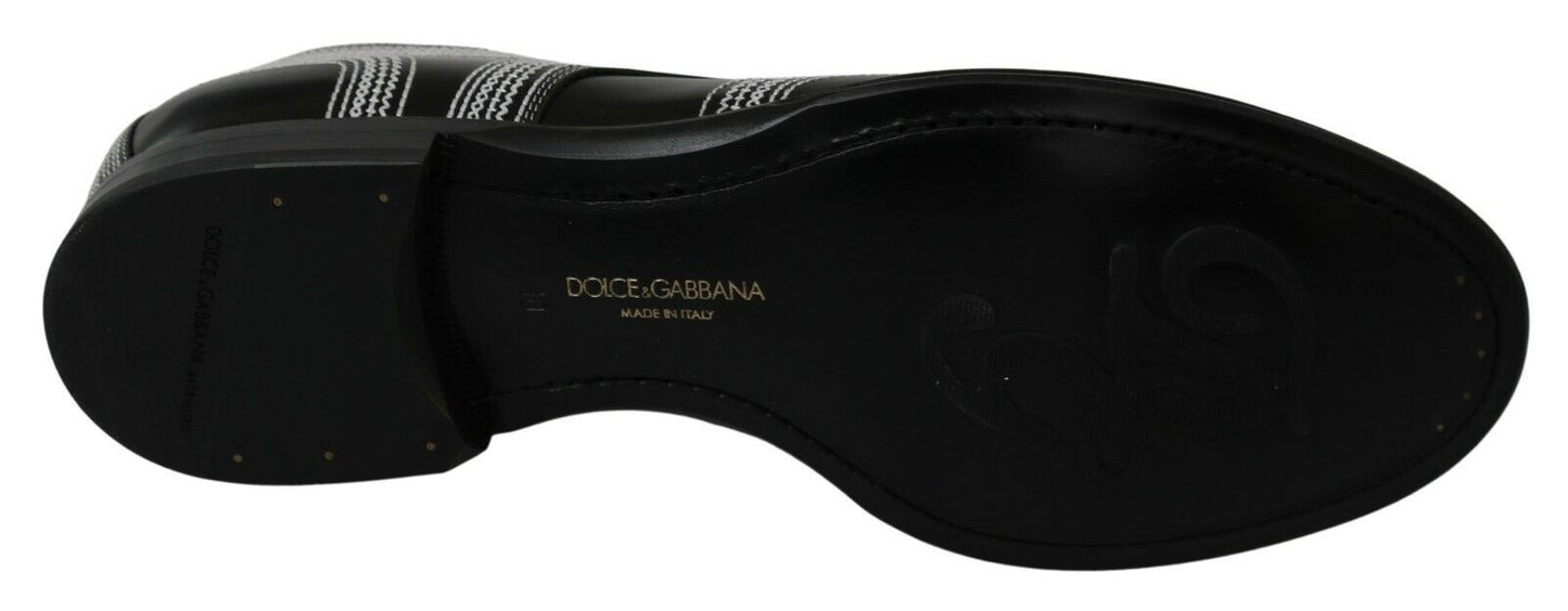 Dolce & Gabbana Schwarze Leder Derby Formal Weiße Spitzenschuhe