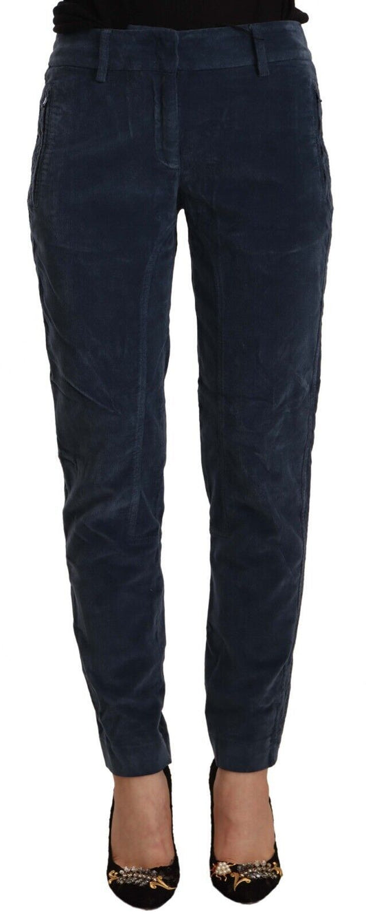 Peserico Blaue Mid Waist Cotton Stretch Tapered Pants