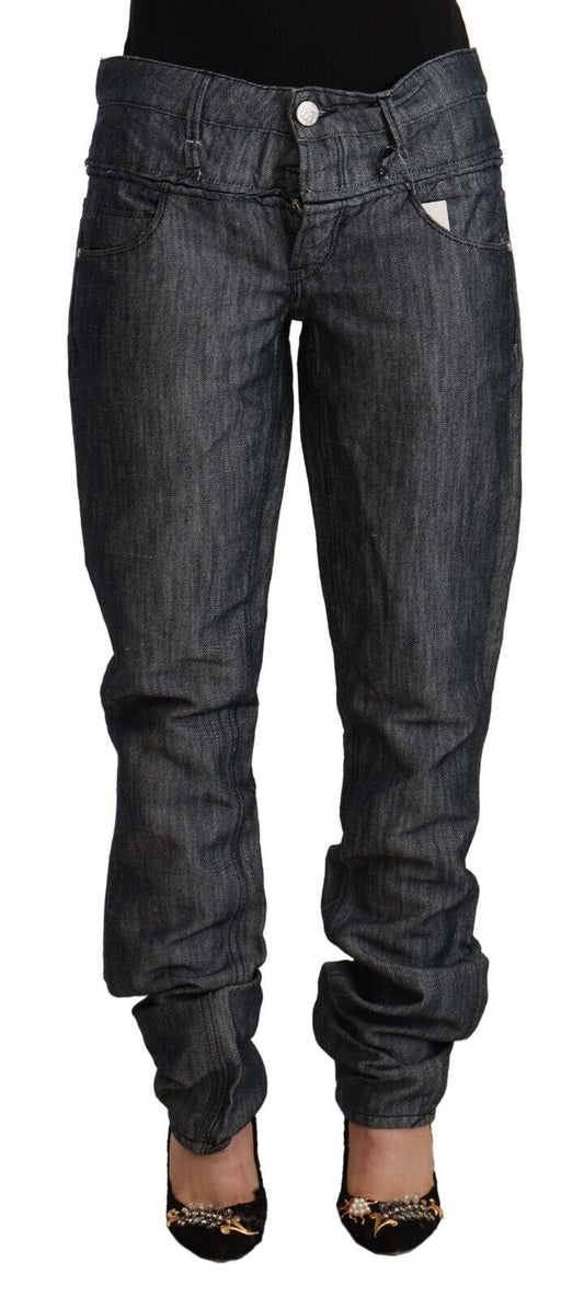 Acht Dunkelgraue Ramie Mid Wide Waist Straight Denim Jeans