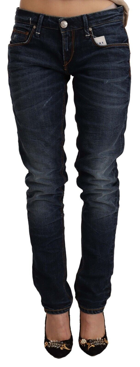 Acht Blaue Skinny Denim Jeans aus gewaschener Baumwolle mit niedriger Taille