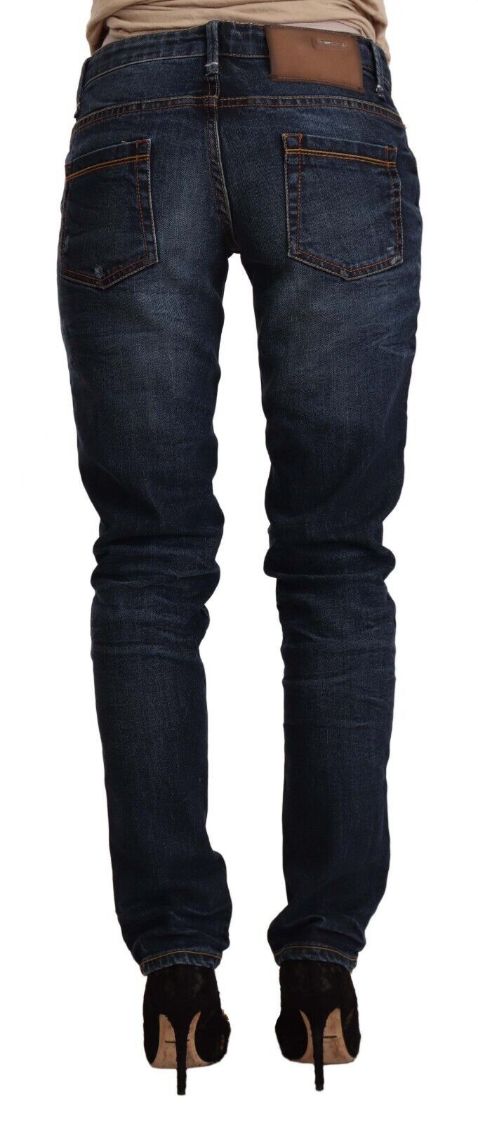 Acht Blaue Skinny Denim Jeans aus gewaschener Baumwolle mit niedriger Taille