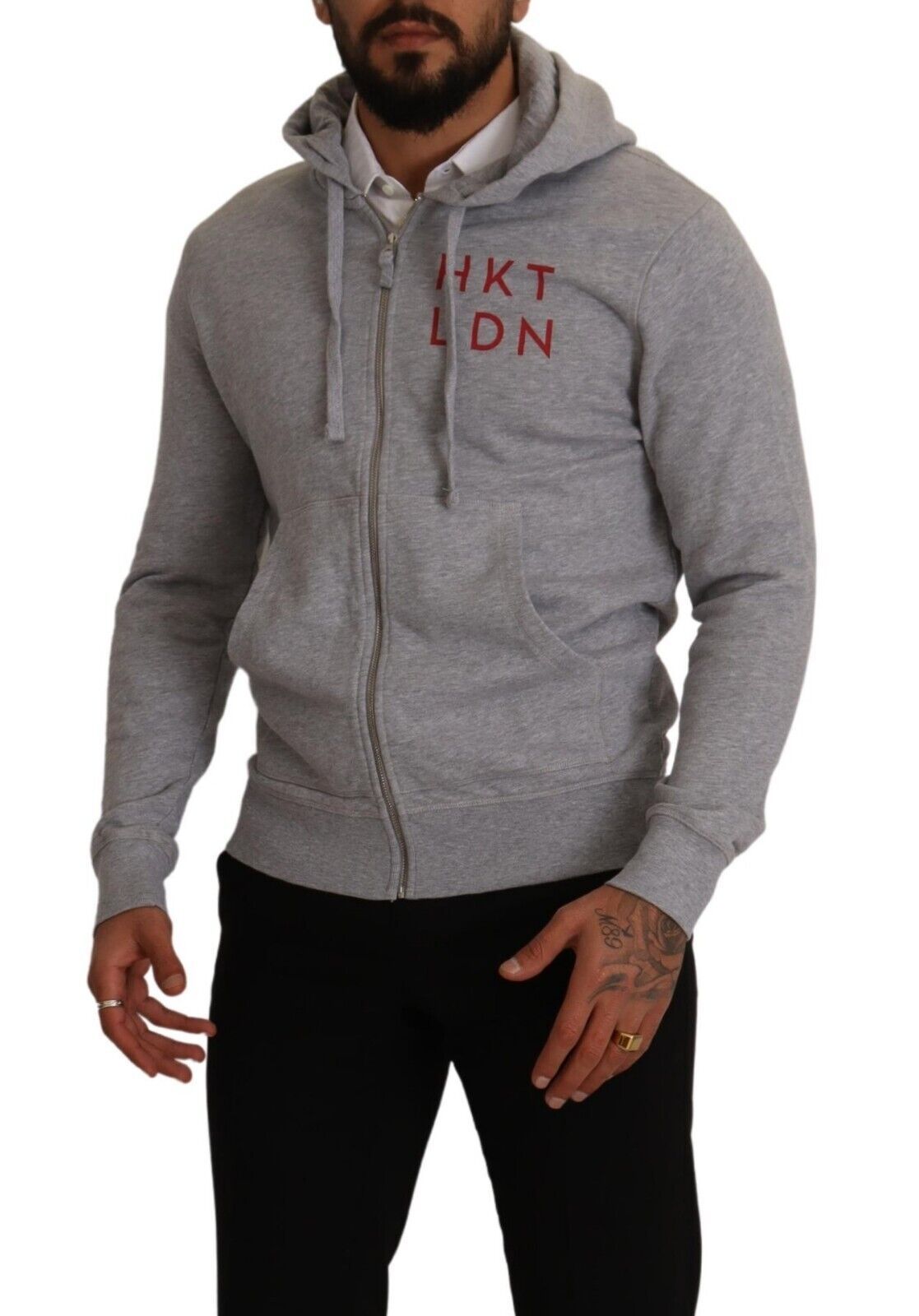Hackett Graues Baumwoll-Sweatshirt mit Kapuze und Reißverschluss Pullover