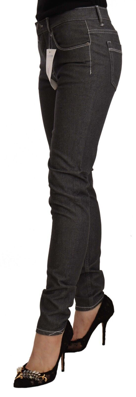 Acht Schwarze Skinny Denim Jeans mit niedriger Taille und schmaler Passform