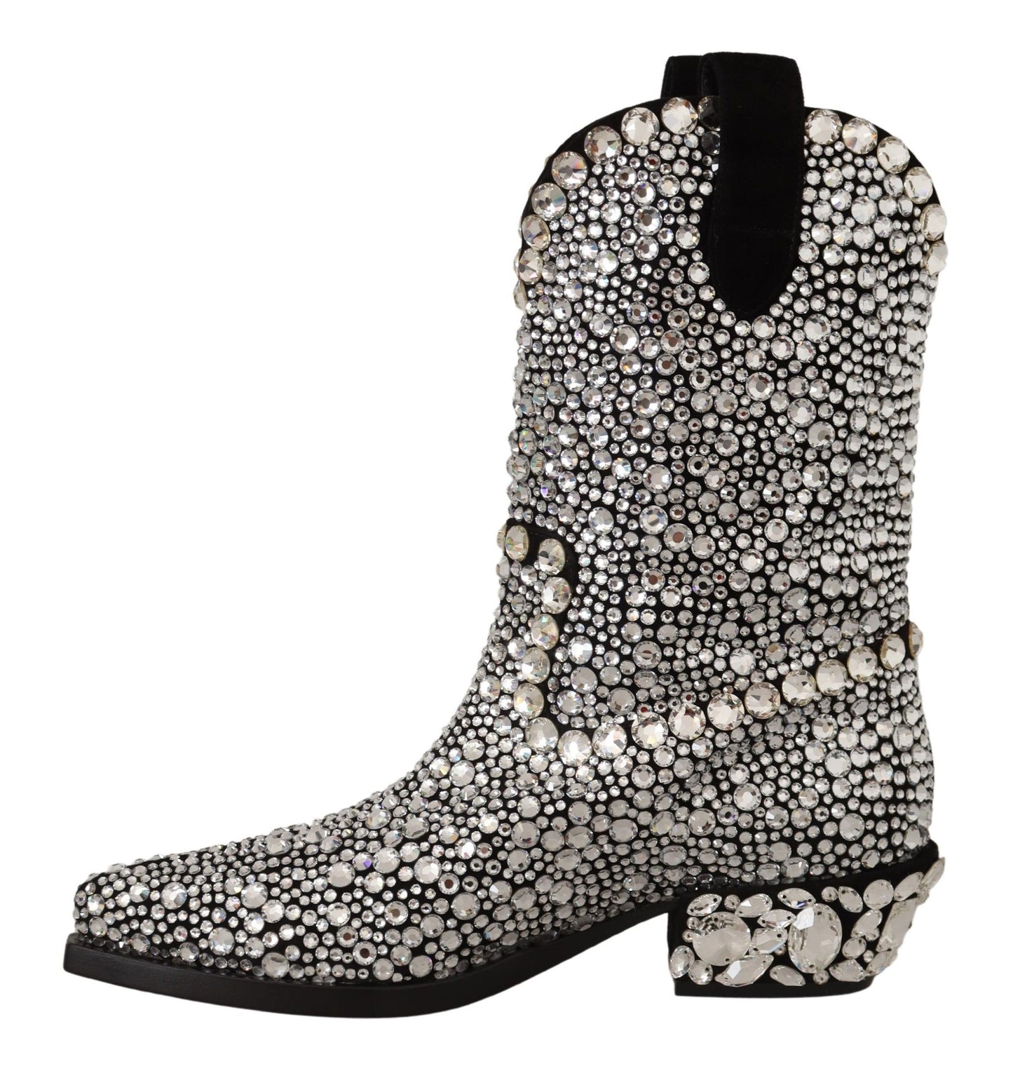 Dolce & Gabbana Schwarzes Wildleder Strass Kristall Cowgirl Stiefel