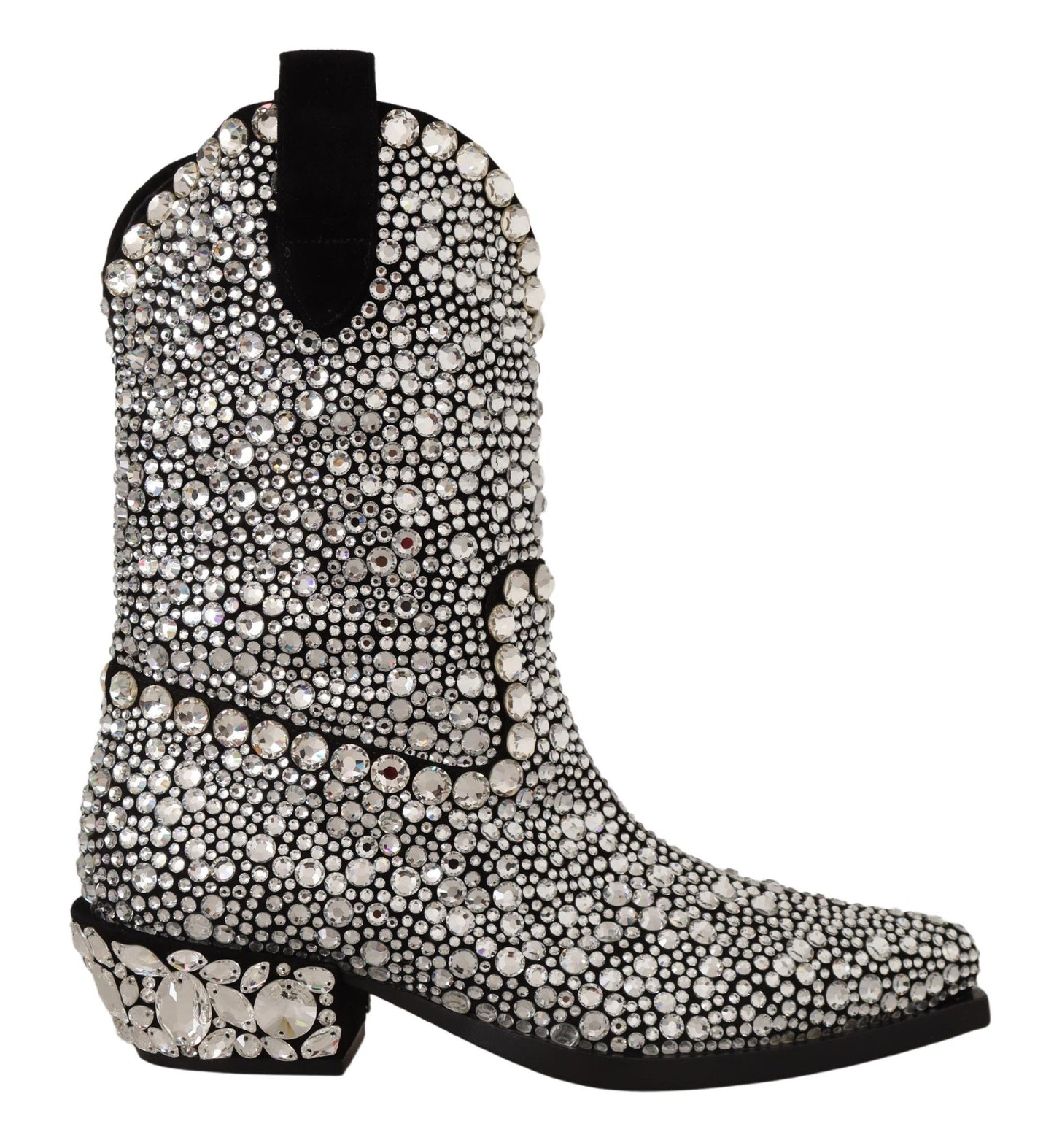 Dolce & Gabbana Schwarzes Wildleder Strass Kristall Cowgirl Stiefel