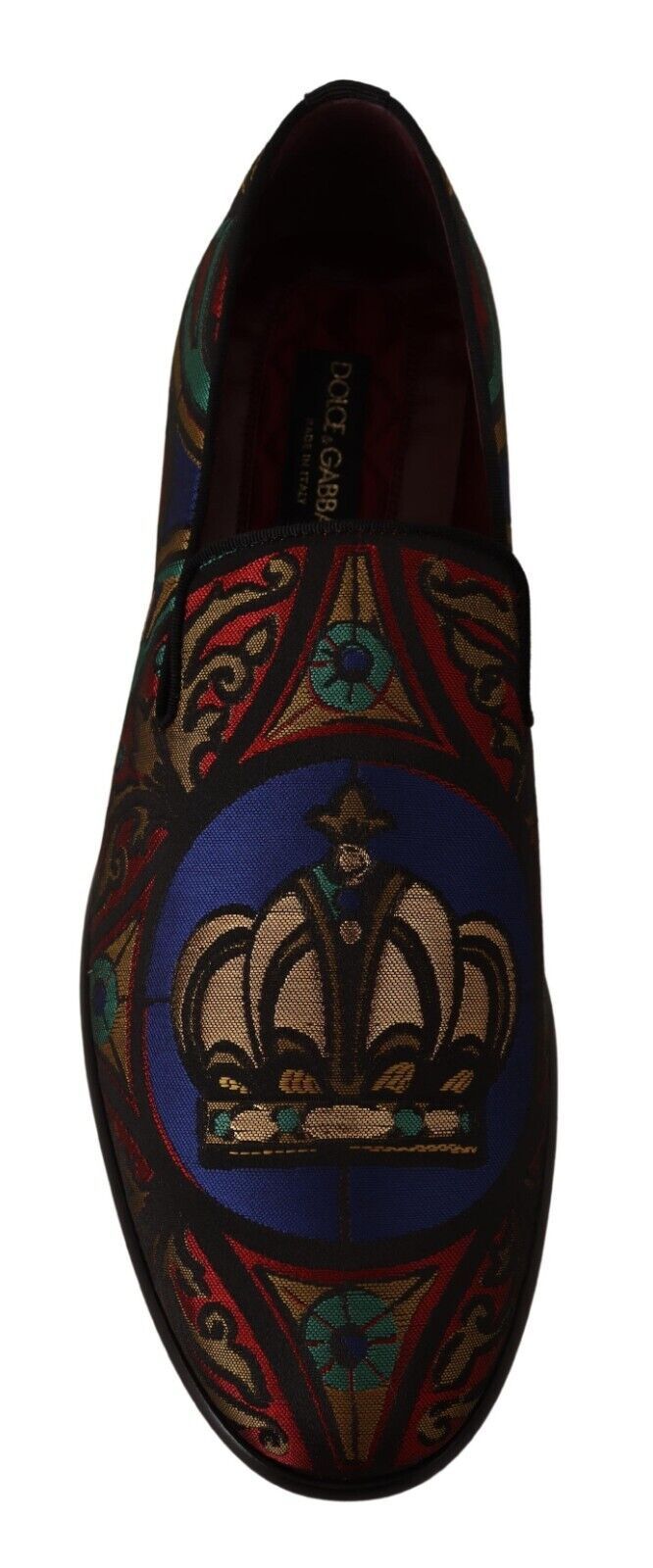 Dolce & Gabbana Multicolor Jacquard Krone Hausschuhe Loafers Schuhe