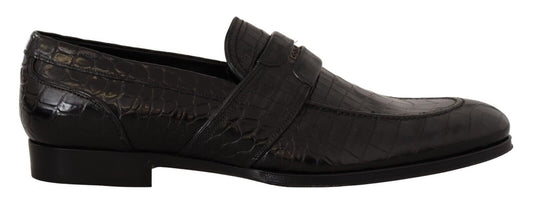 Dolce & Gabbana Schwarzes Krokodilleder Slip On Mokassin Schuhe