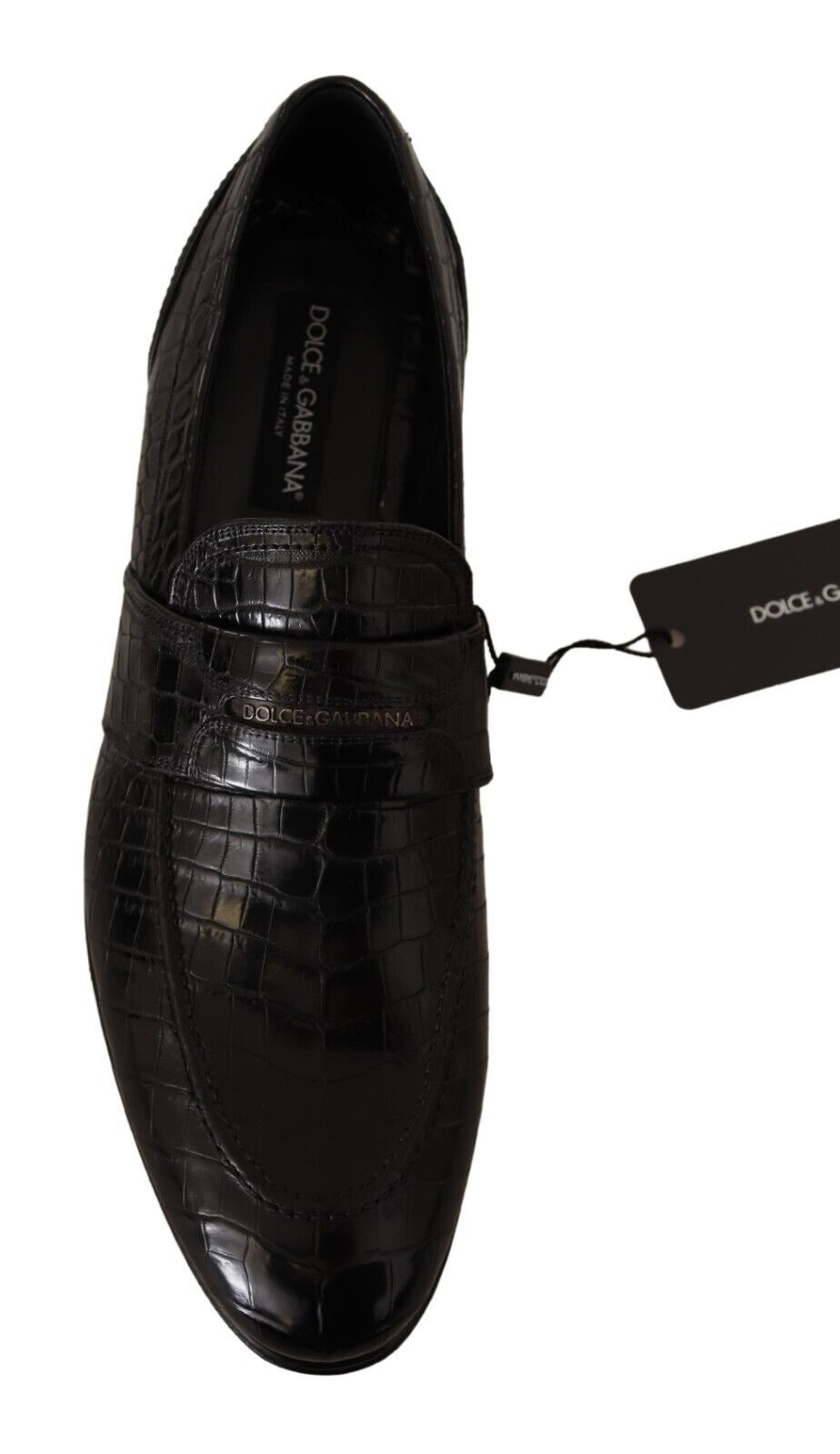 Dolce & Gabbana Schwarzes Krokodilleder Slip On Mokassin Schuhe