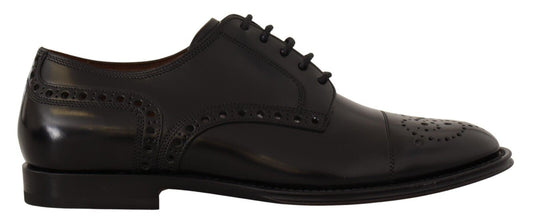 Dolce & Gabbana Schwarzes Leder Wingtip Herrenformal Derby Schuhe