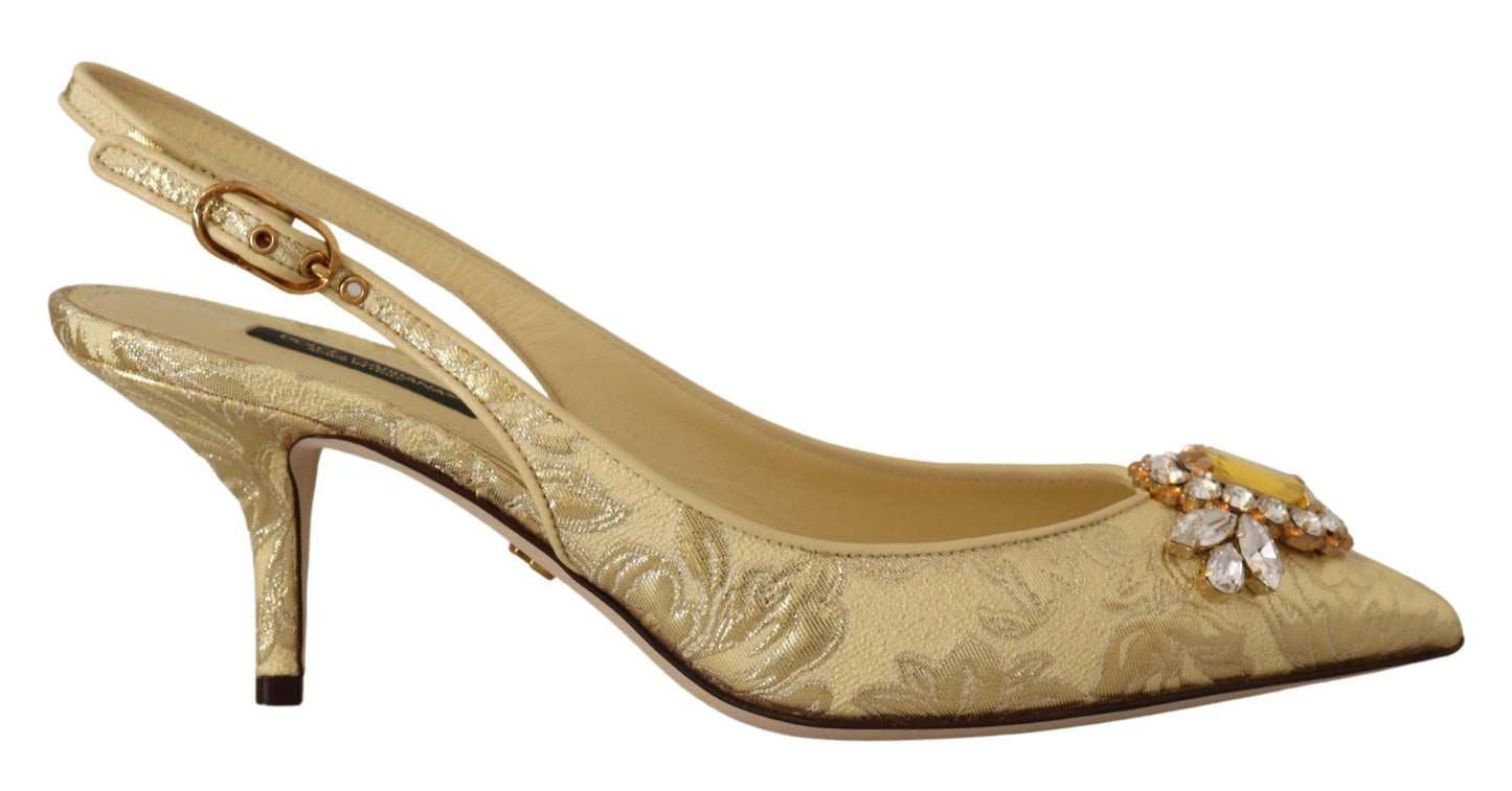 Dolce & Gabbana Gold Kristall Slingbacks Pumps Heels Schuhe