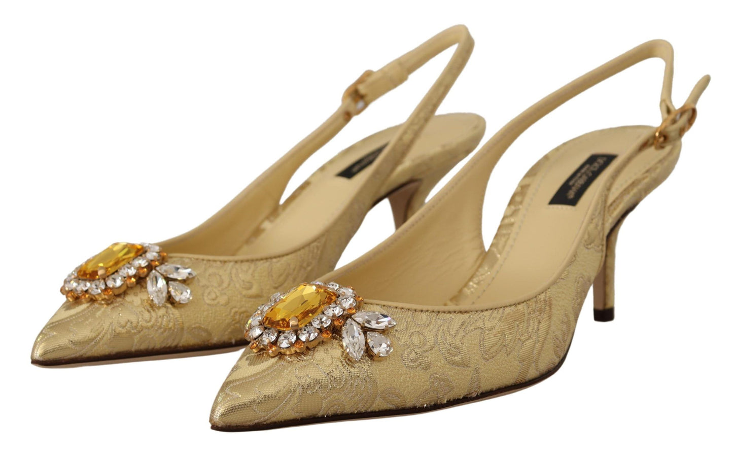 Dolce & Gabbana Gold Kristall Slingbacks Pumps Heels Schuhe