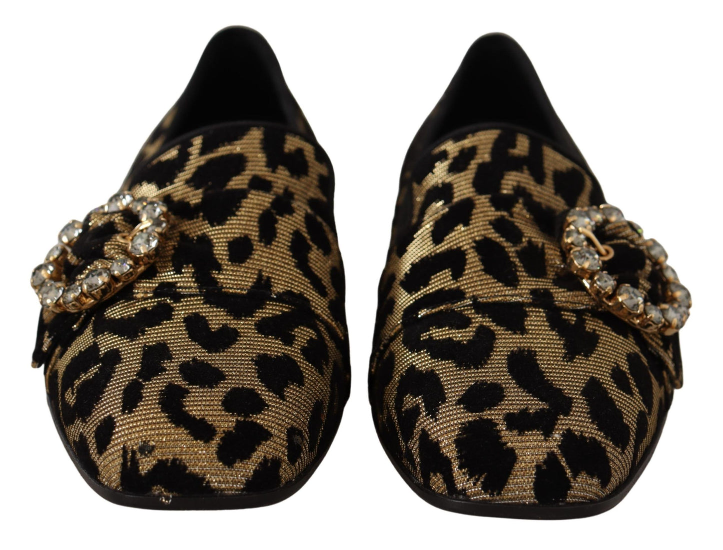 Dolce & Gabbana Gold Leopard Print Kristalle Loafers Schuhe