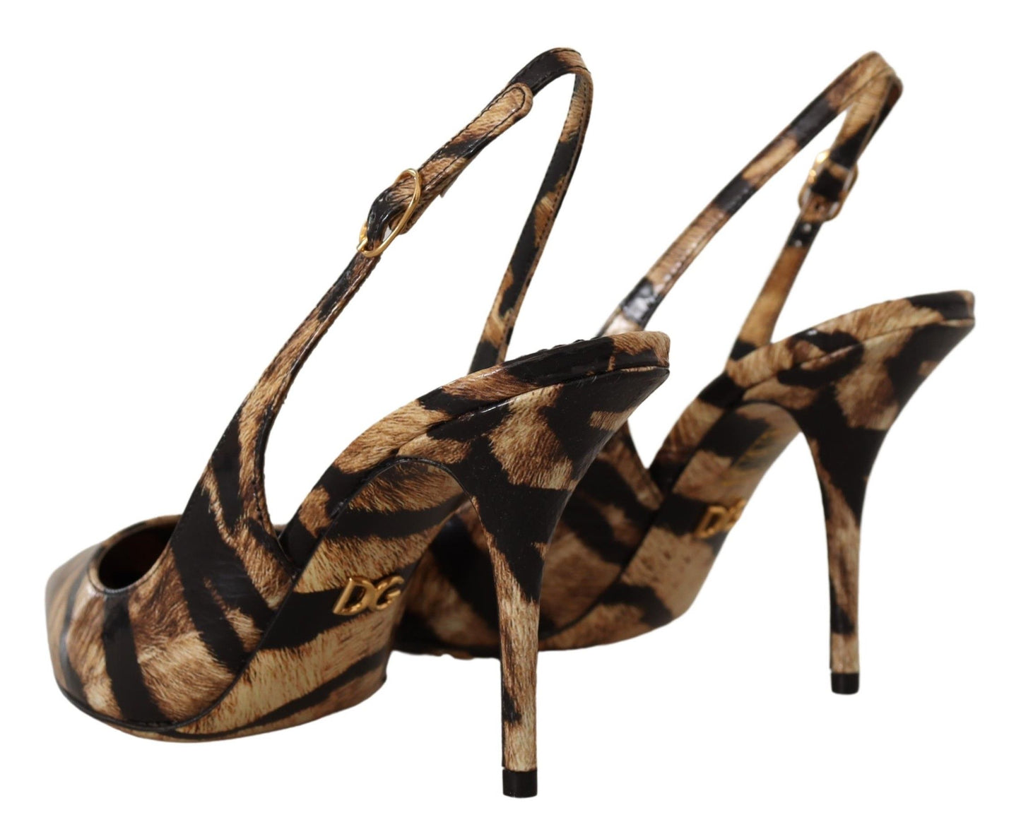 Dolce & Gabbana Braun Slingbacks Leder Tiger Schuhe