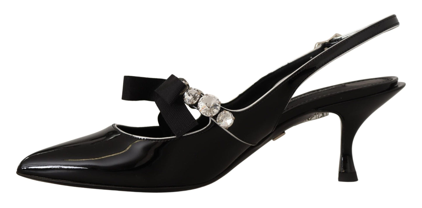 Dolce & Gabbana Schwarze Lackleder Kristall Slingbacks Schuhe