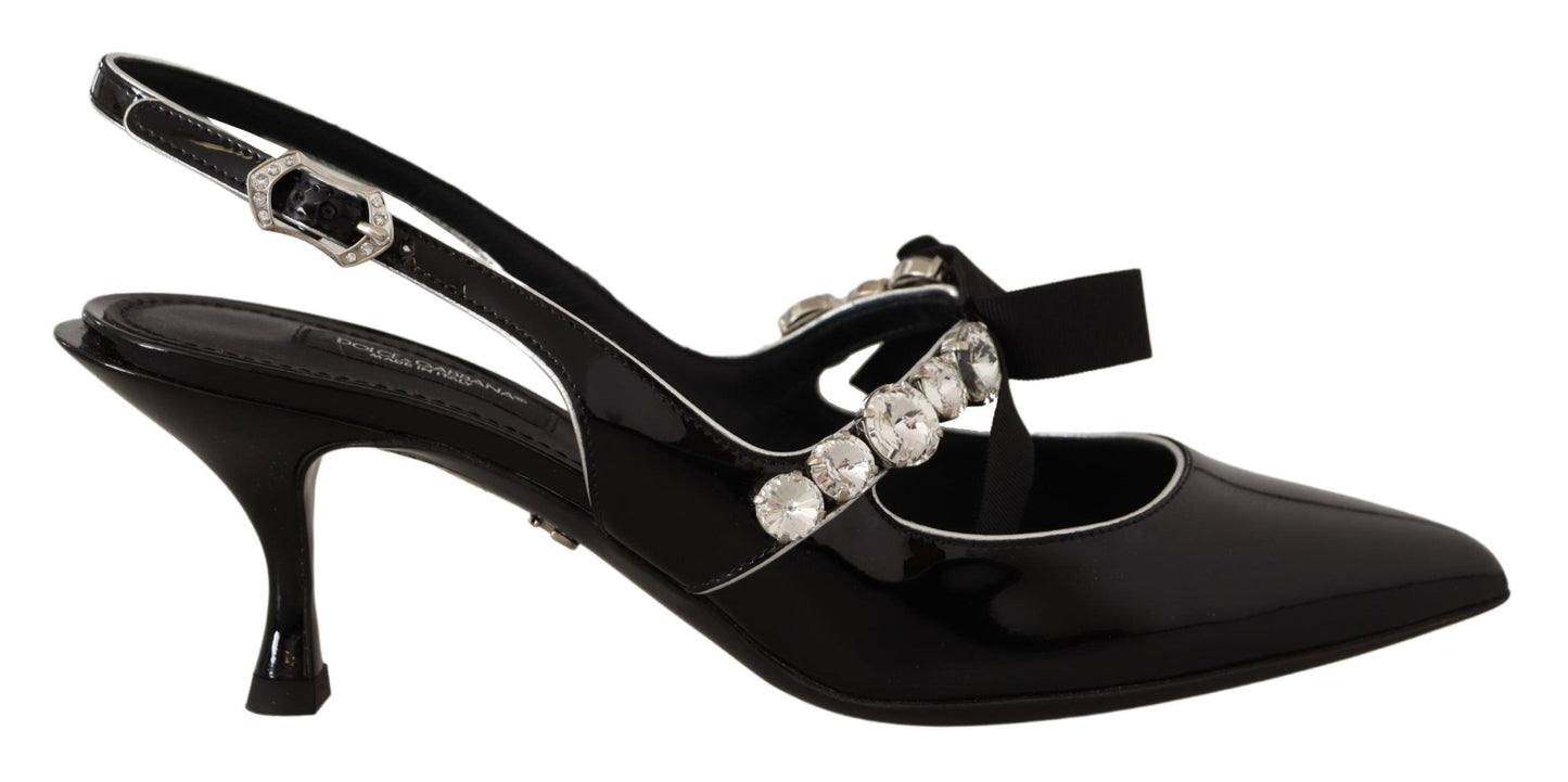 Dolce & Gabbana Schwarze Lackleder Kristall Slingbacks Schuhe