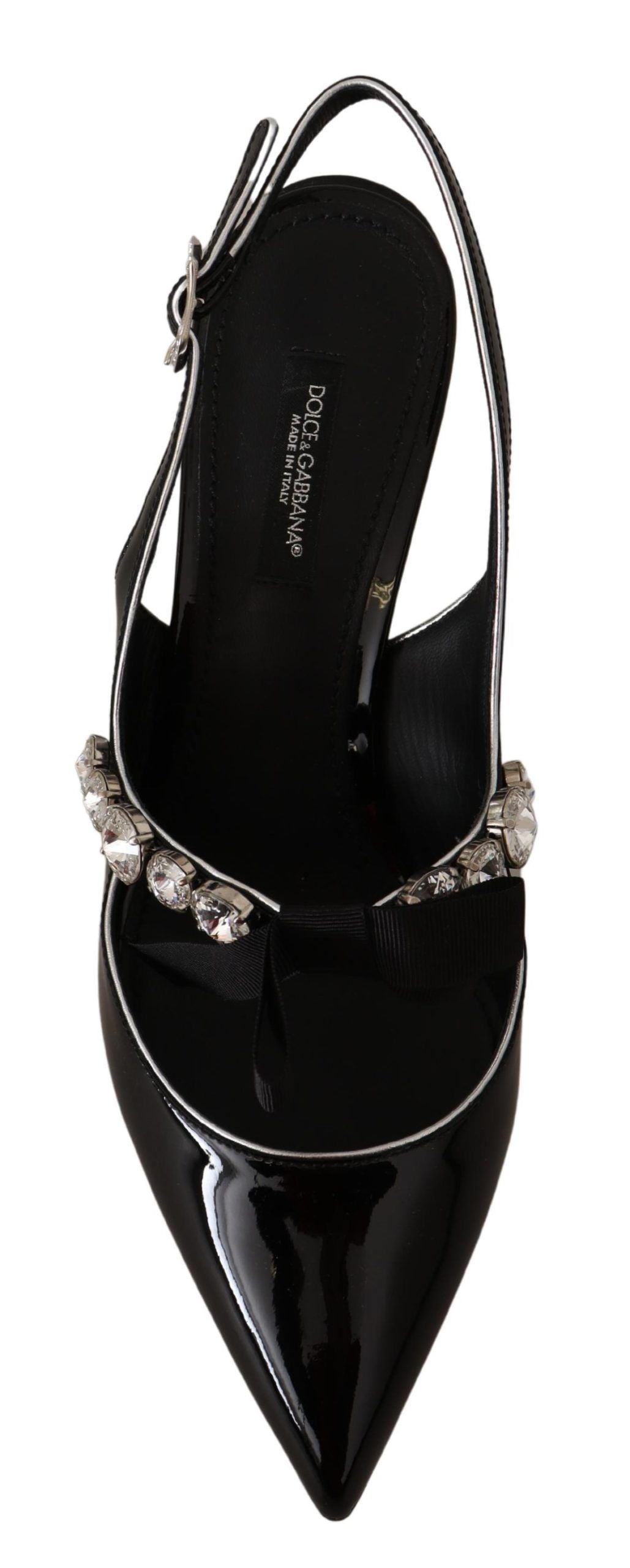 Dolce & Gabbana Schwarze Lackleder Kristall Slingbacks Schuhe