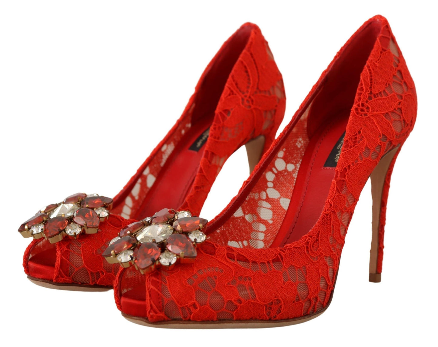 Dolce & Gabbana Rote Taormina Spitze Kristall Heels Pumps