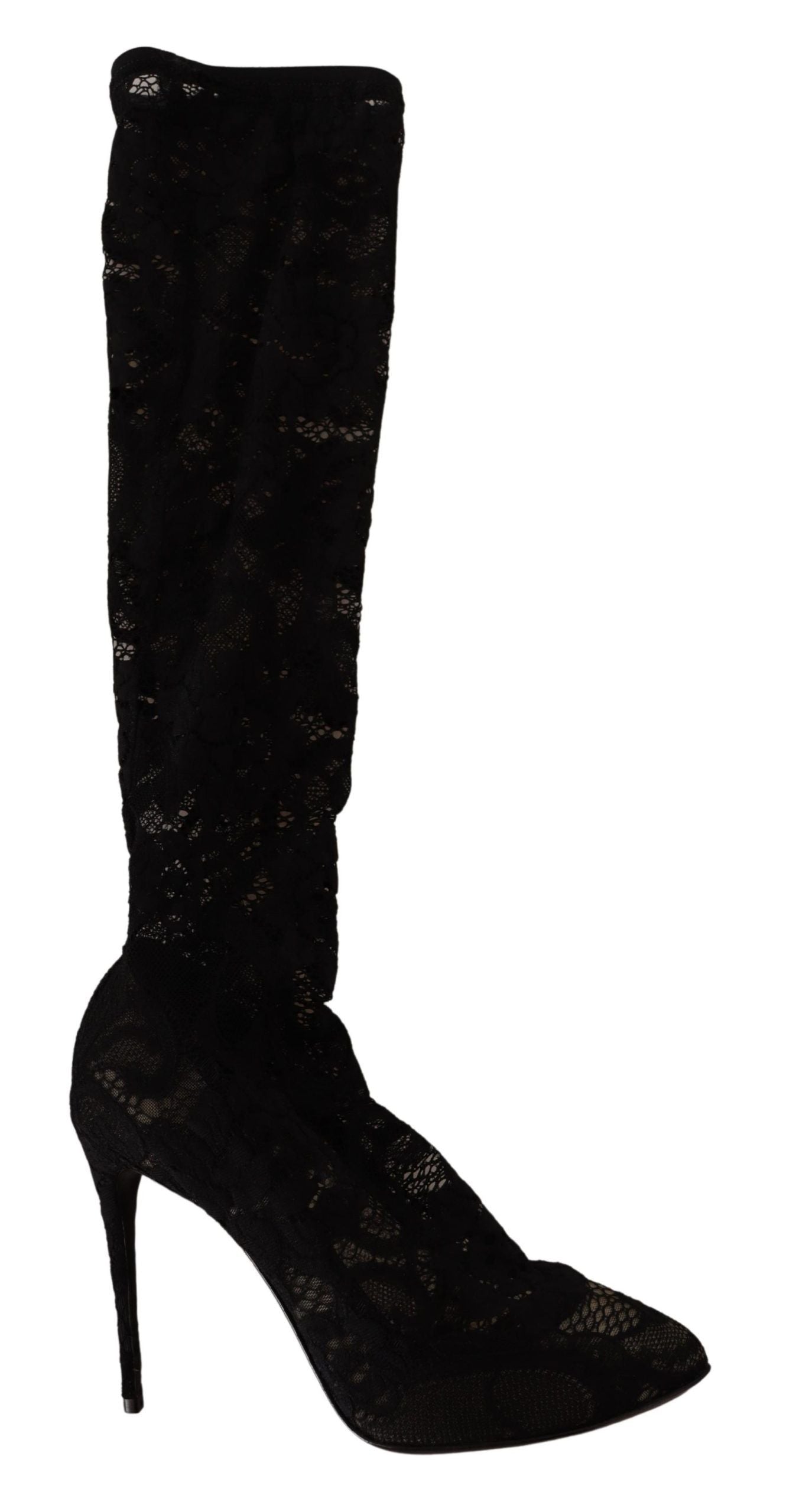 Dolce & Gabbana Schwarz Stretch Socken Taormina Spitze Stiefel Schuhe