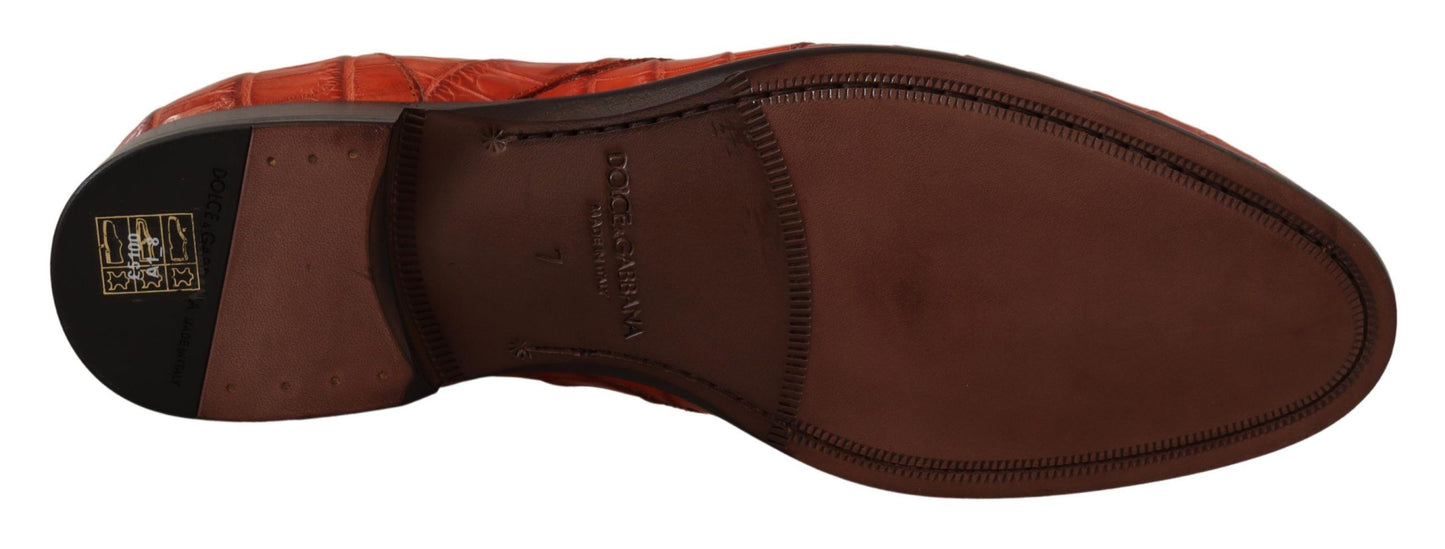 Dolce & Gabbana Orangefarbene Derby-Schuhe aus exotischem Leder