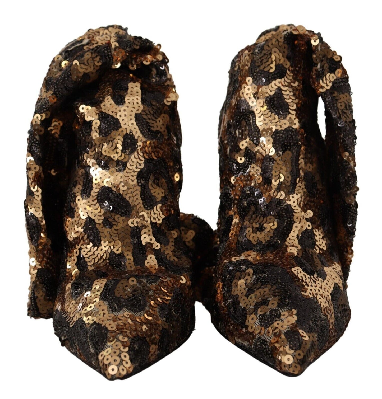 Dolce & Gabbana Gold Leopard Pailletten Heels Stiefel Schuhe