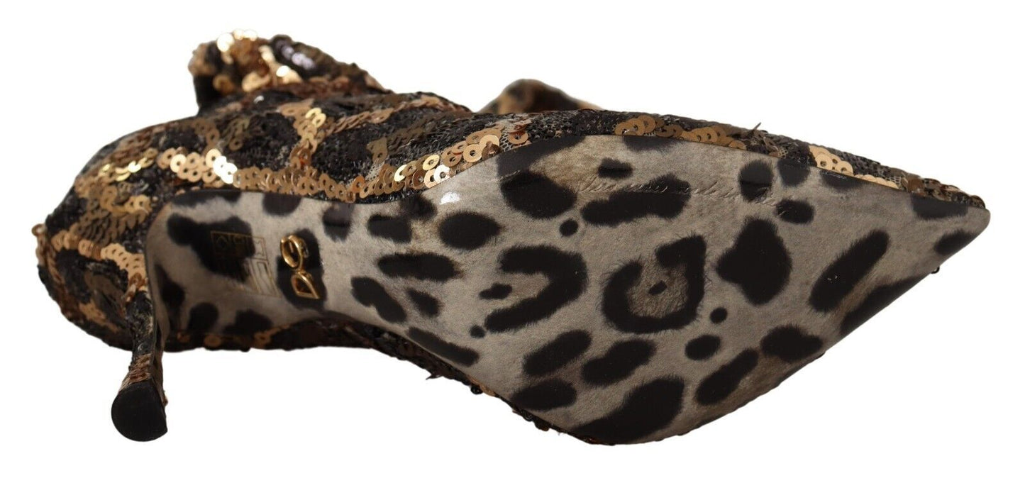 Dolce & Gabbana Gold Leopard Pailletten Heels Stiefel Schuhe
