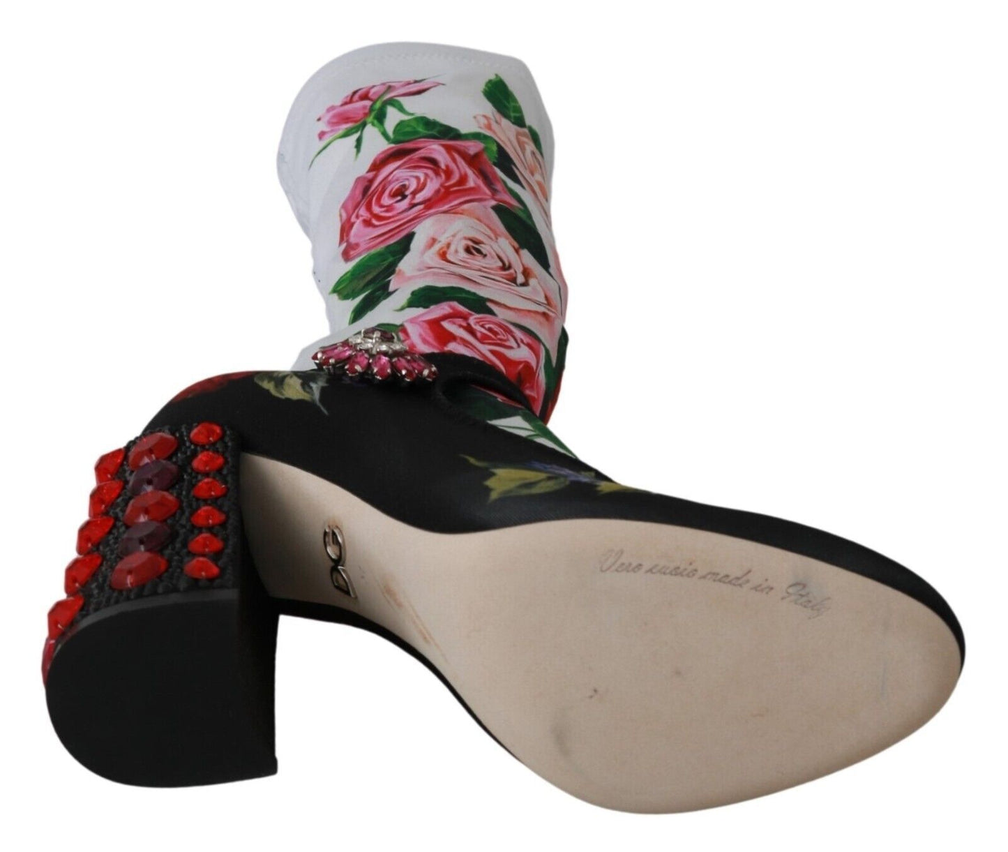 Dolce & Gabbana Schwarz Floral Socken Crystal Jersey Stiefel Schuhe