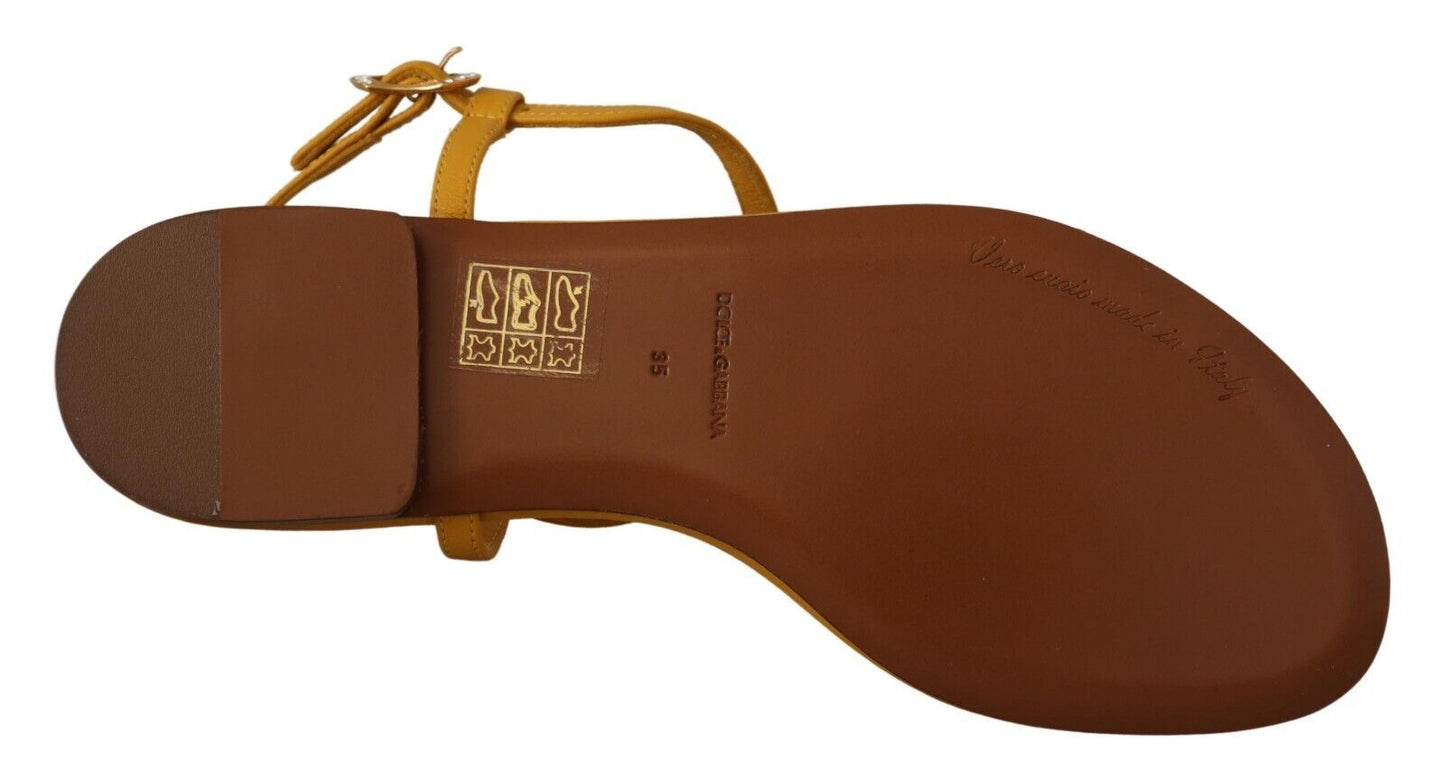 Dolce & Gabbana Senf Leder Devotion Flats Sandalen Schuhe