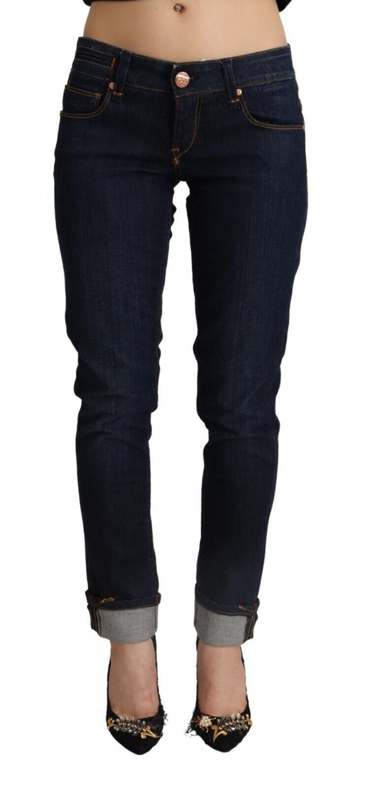 Acht Blaue Baumwolle mit niedriger Taille Slim Fit Denim Damen Hosenjeans