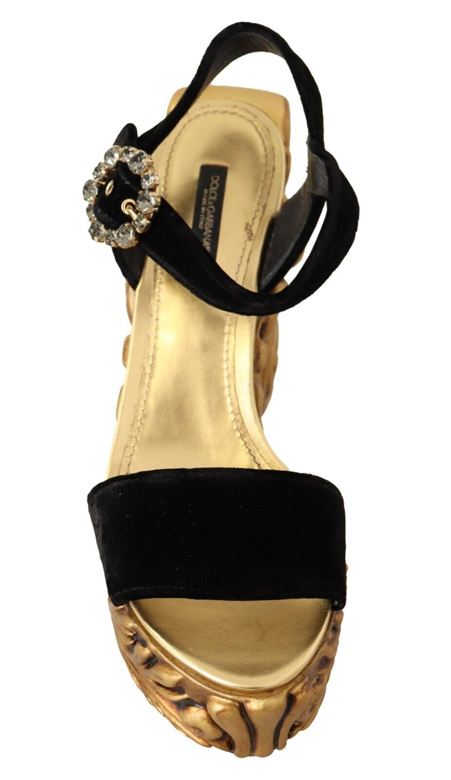 Dolce & Gabbana Schwarz Gold Barock Samt Heels Kristall Schuhe