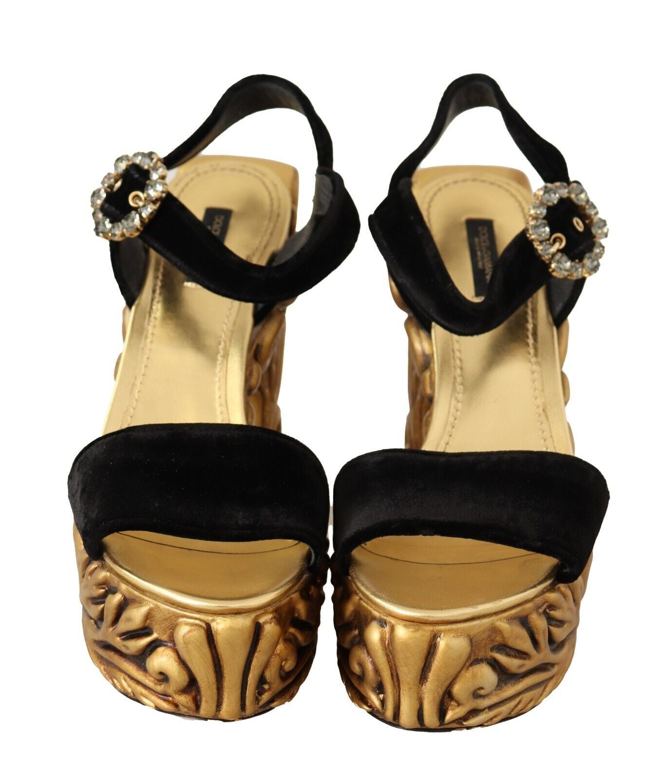 Dolce & Gabbana Schwarz Gold Barock Samt Heels Kristall Schuhe
