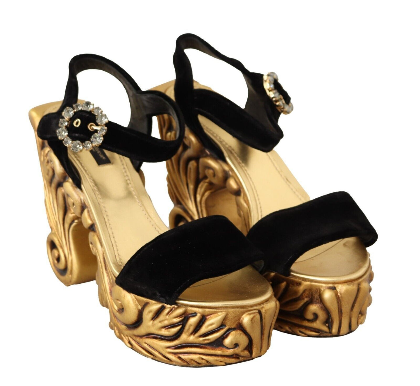 Dolce & Gabbana Schwarz Gold Barock Samt Heels Kristall Schuhe