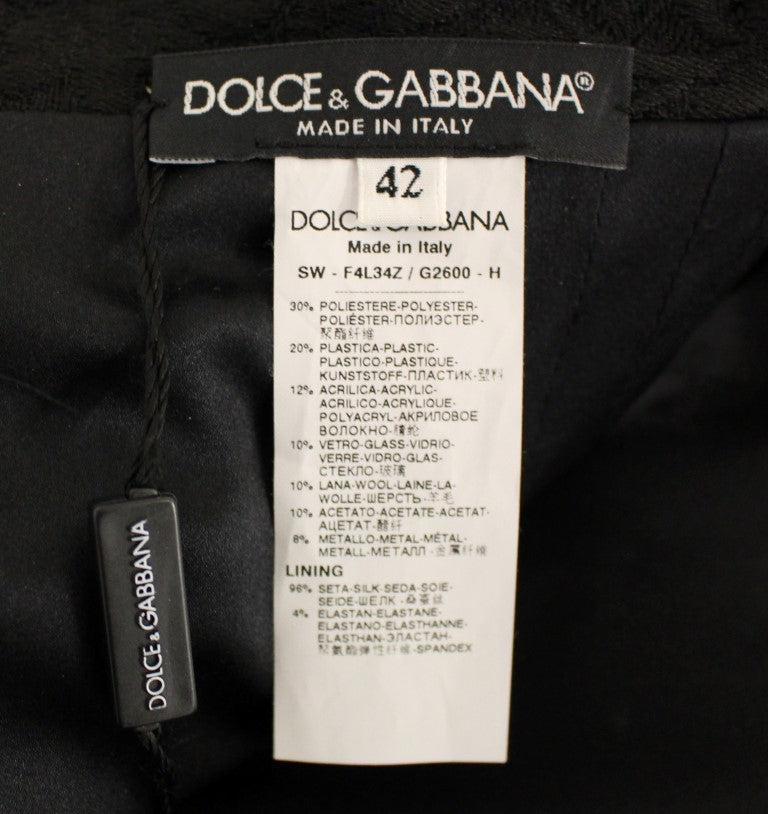 Dolce & Gabbana Schwarzer Kristall Handgefertigter Über-Knie-Rock