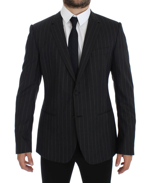Dolce & Gabbana Grauer gestreifter Slim Fit Wollblazer