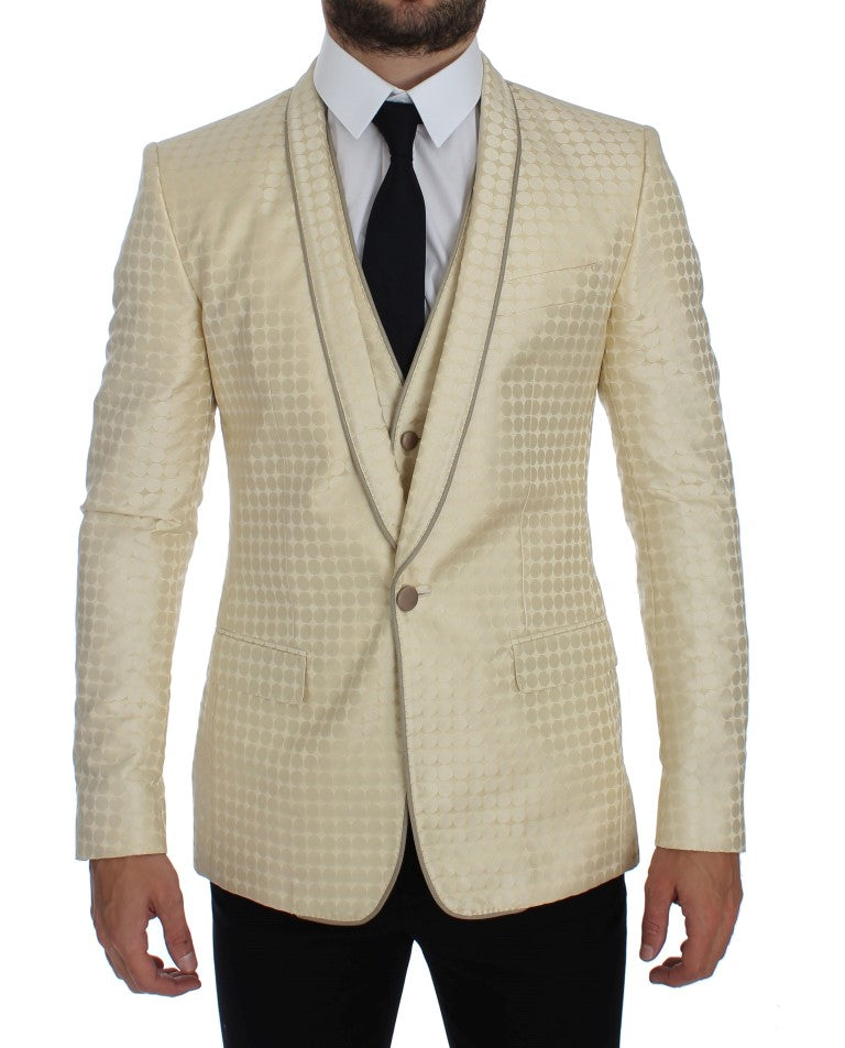 Dolce & Gabbana Beige gepunkteter Seidenblazer 2 Stück