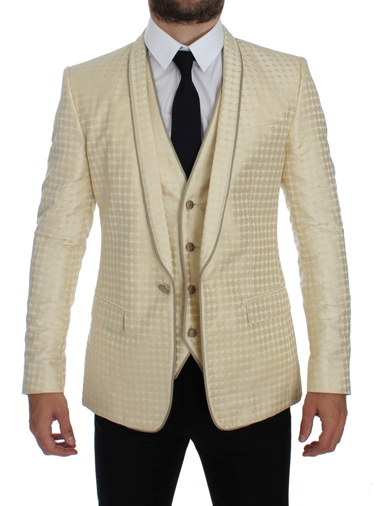 Dolce & Gabbana Beige gepunkteter Seidenblazer 2 Stück