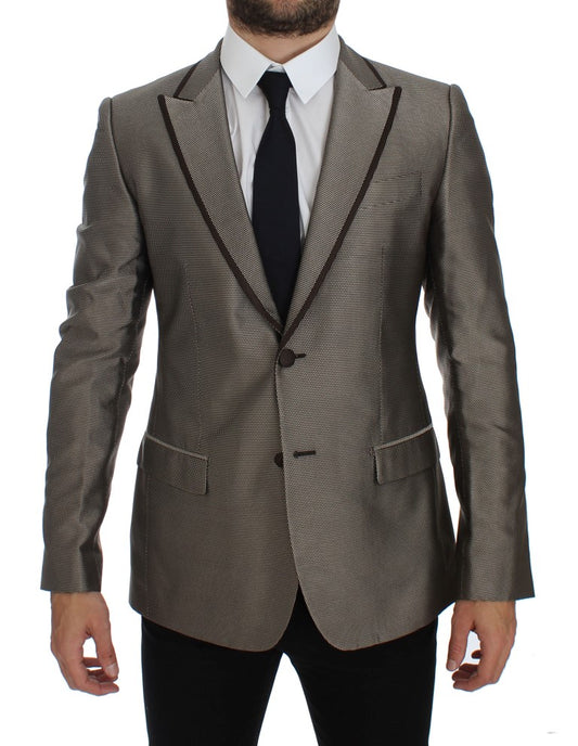 Dolce & Gabbana Brauner Slim Fit Seidenblazer mit zwei Knöpfen