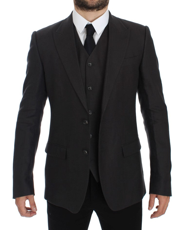Dolce & Gabbana Grauer Slim Fit Leinenblazer