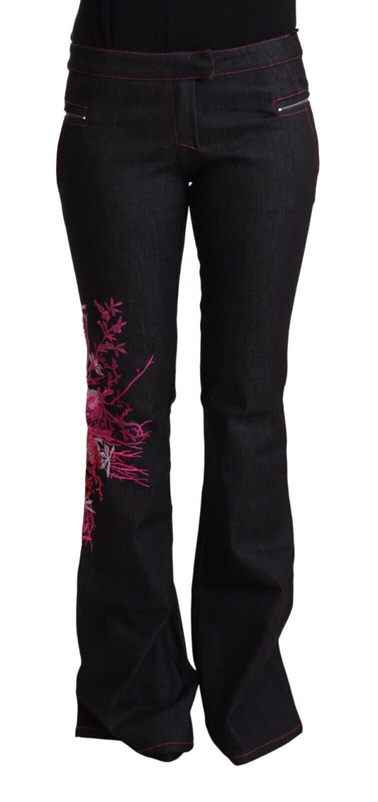 Exte Schwarze Baumwoll-Stretch-Jeans mit mittlerer Taille ausgestelltem Denim