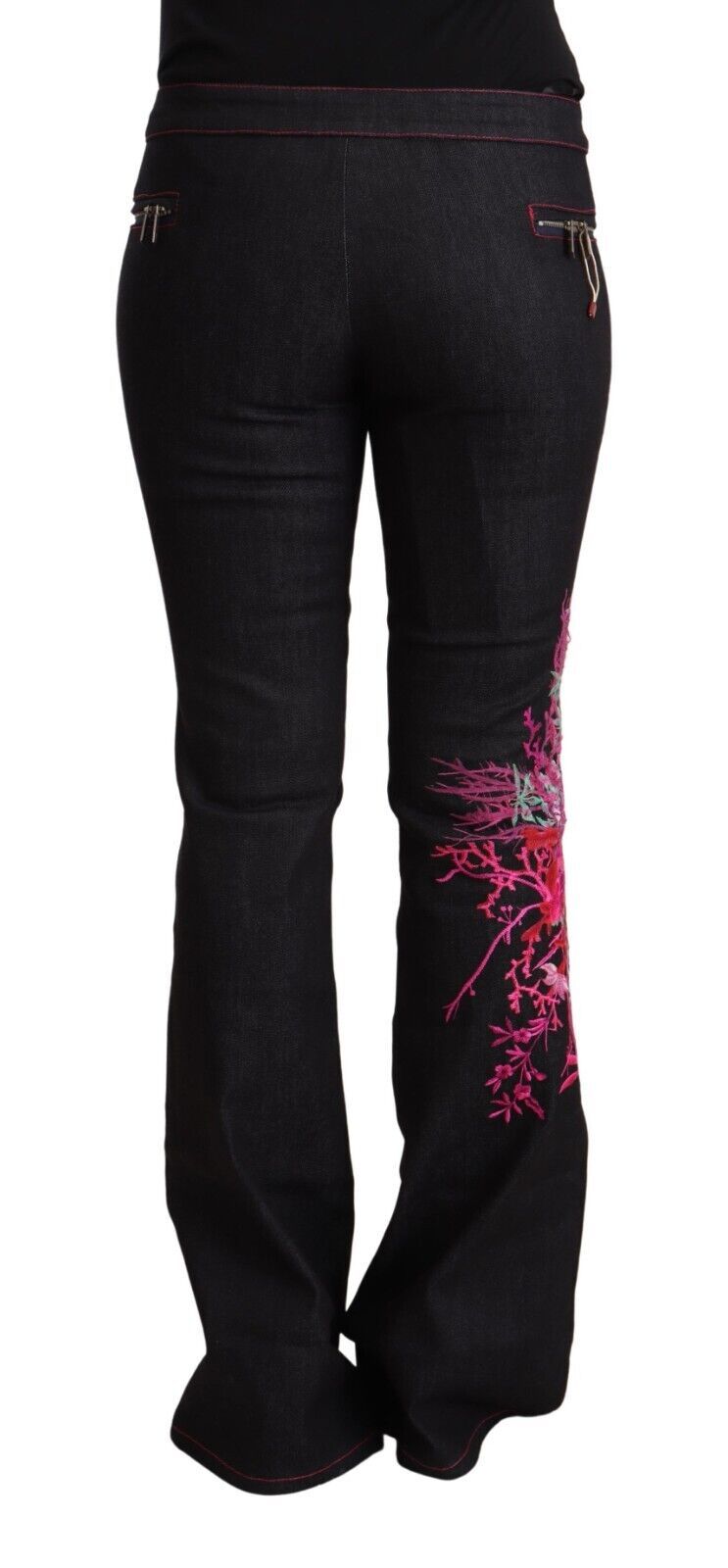 Exte Schwarze Baumwoll-Stretch-Jeans mit mittlerer Taille ausgestelltem Denim