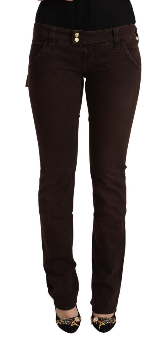 CYCLE Braune Baumwoll-Stretchjeans mit niedriger Taille und schmaler Passform aus Denim