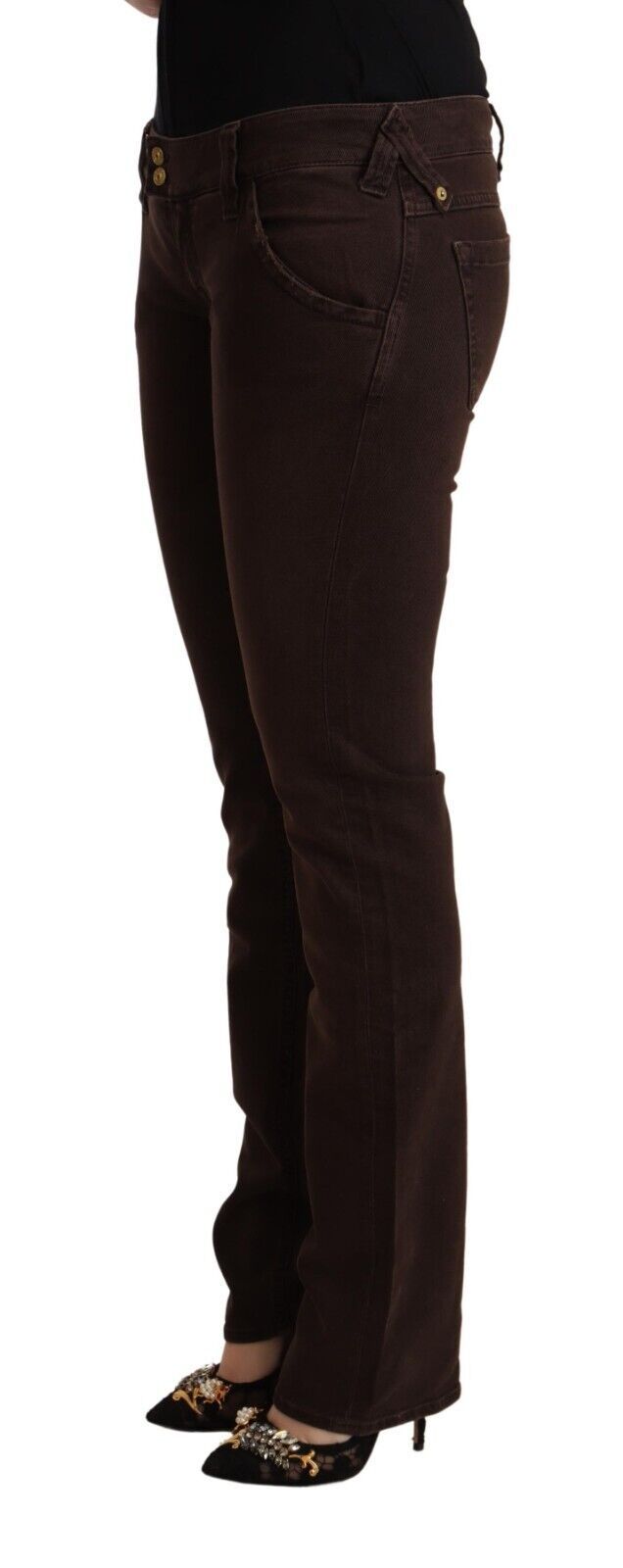 CYCLE Braune Baumwoll-Stretchjeans mit niedriger Taille und schmaler Passform aus Denim