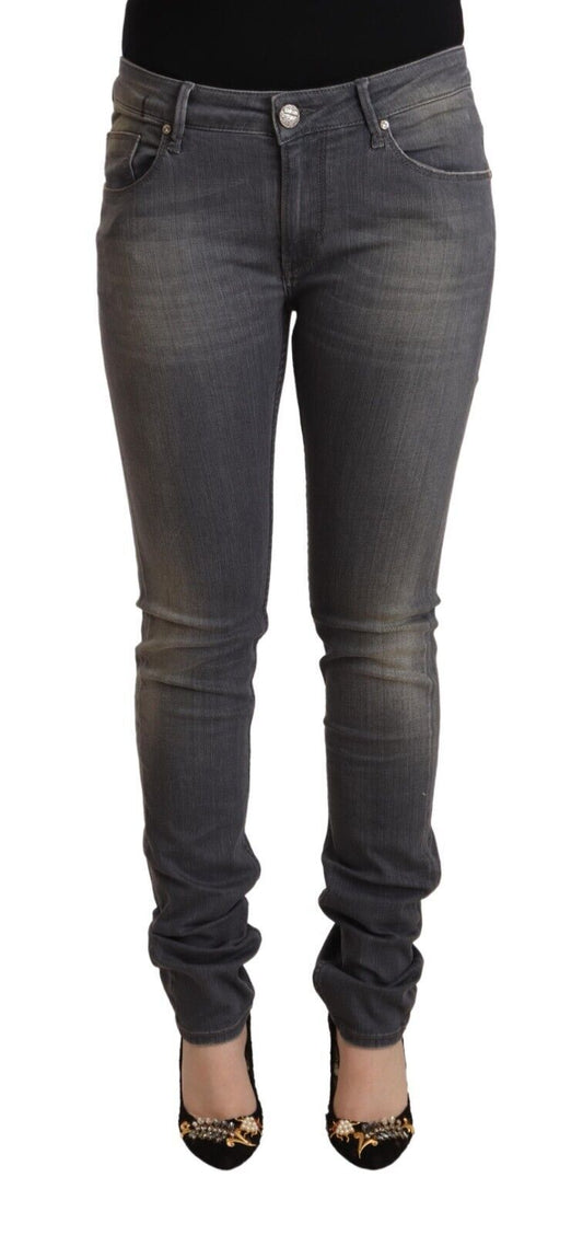 Acht Dunkelgraue Skinny-Jeans aus gewaschenem Baumwoll-Denim