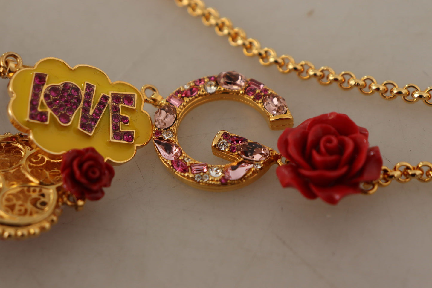 Dolce & Gabbana Gold Rose Love Crystal Charm Kette Halskette