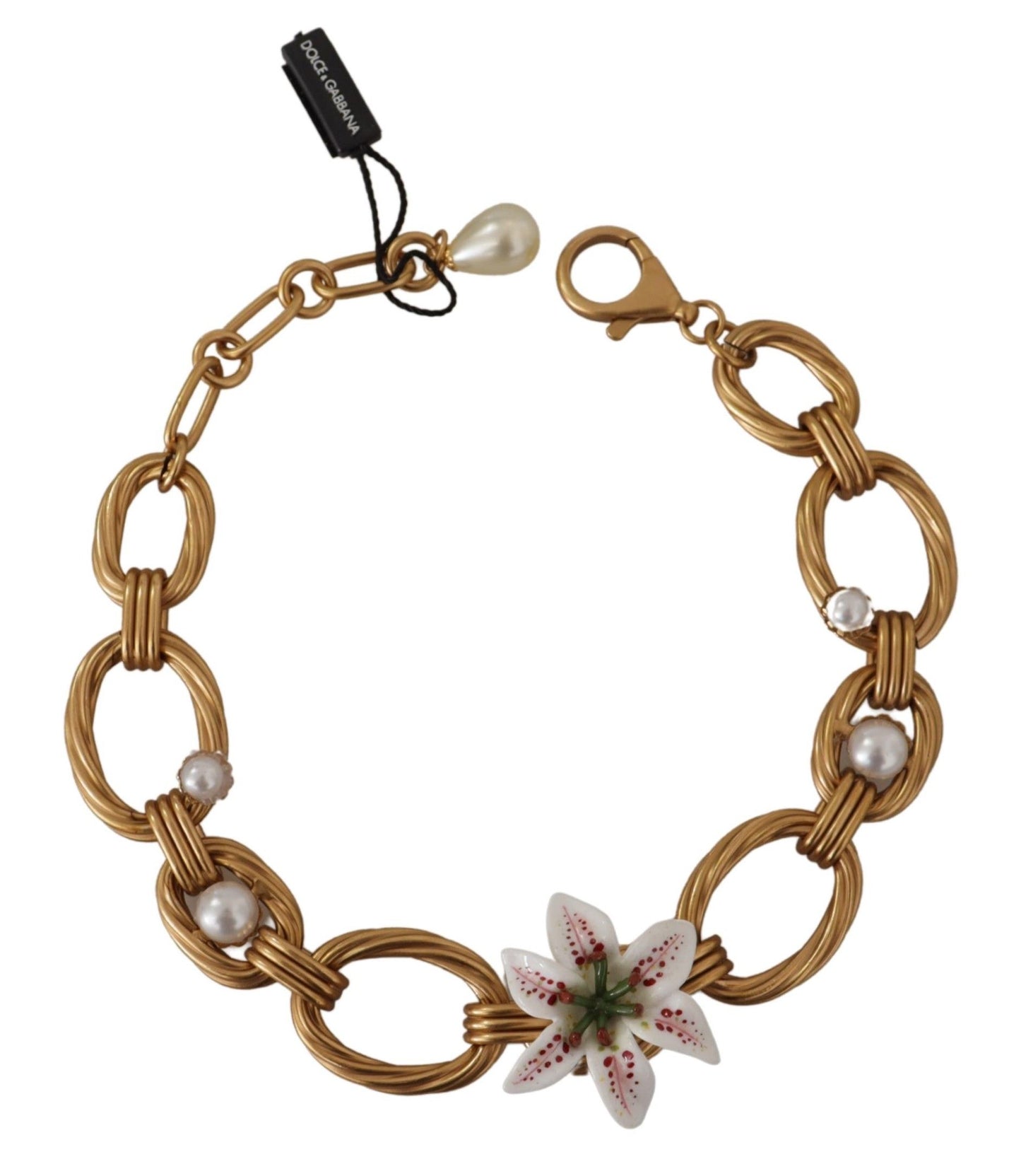 Dolce & Gabbana Gold White Lily Floral Kette Statement Halskette