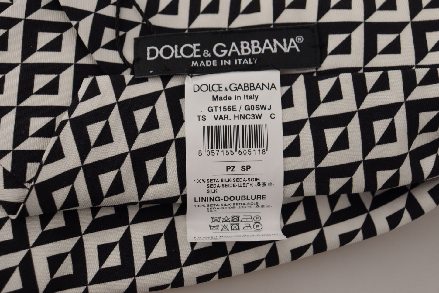 Dolce & Gabbana Schwarz-Weiß Geometrische Krawatte aus 100% Seide Verstellbares Accessoire