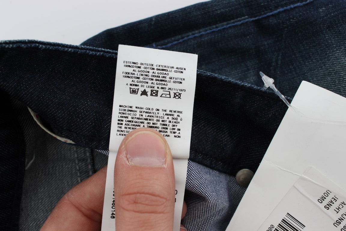 Acht Blaue Waschung Baumwolle Denim Slim Fit Jeans
