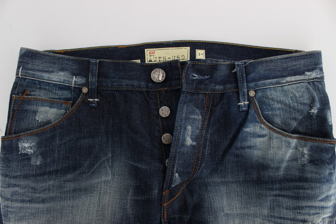 Acht Blaue Waschung Baumwolle Denim Regular Fit Jeans